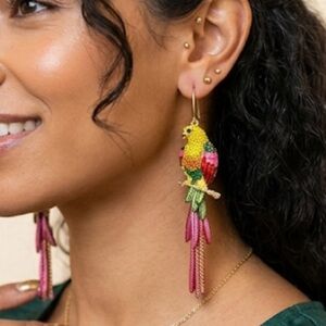 NWT Vibrant Tropical Parrot Drop Earrings | Exotic Colorful Bird Jewelry